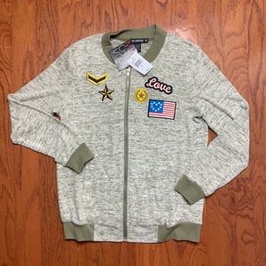 Miss Chievous Zip Up Cardigan with Patches NWT